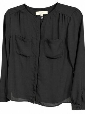 LOFT Petites – Black – Semi-Sheer Button-Front Blouse – XS Petite
